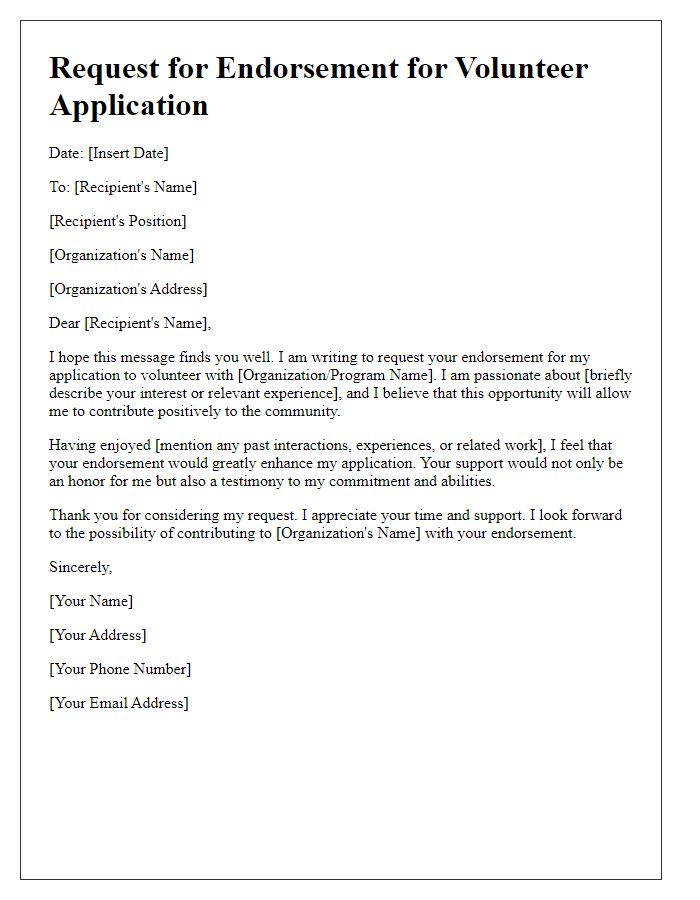 Letter template of request for endorsement for volunteer application