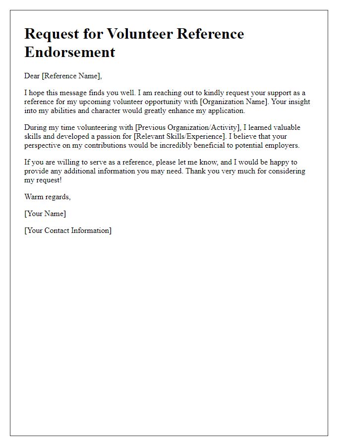 Letter template of seeking volunteer reference endorsement