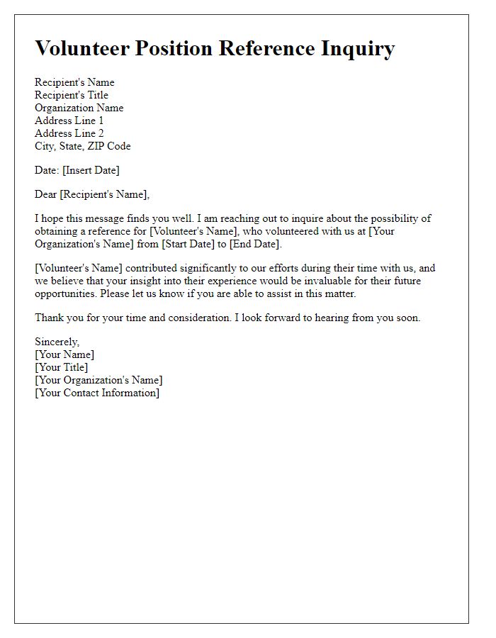 Letter template of volunteer position reference inquiry