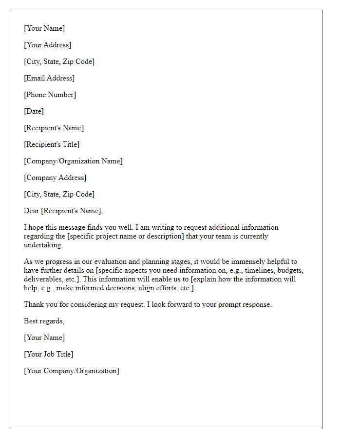 Letter template of seeking additional information on project.