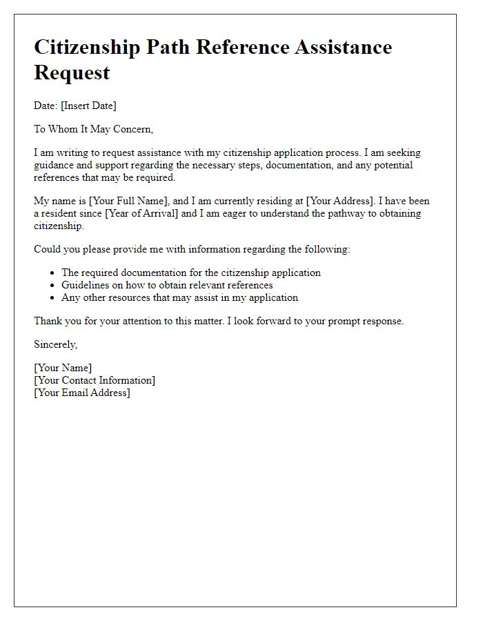 Letter template of citizenship path reference assistance request