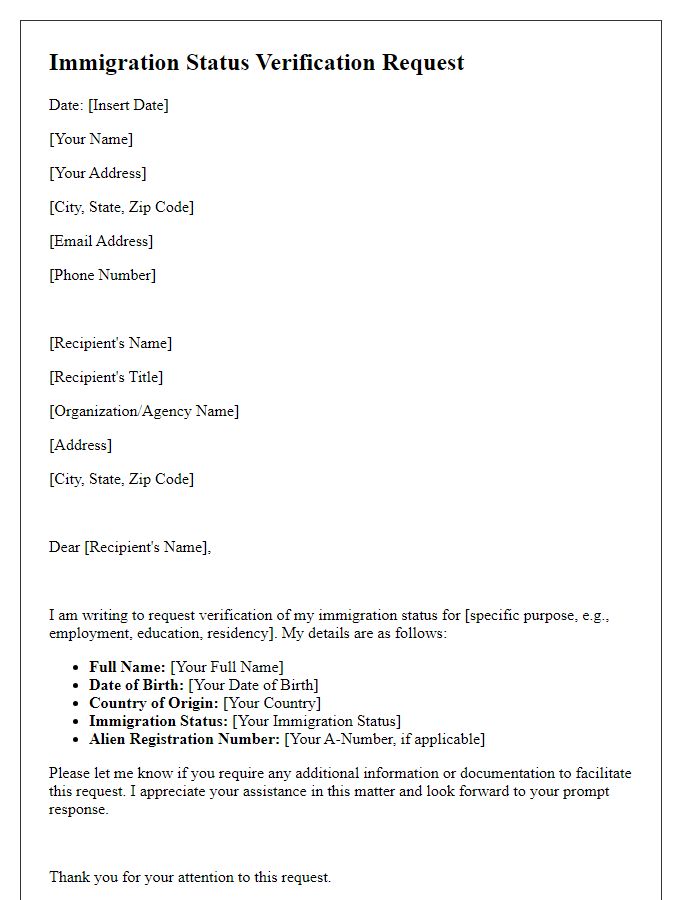 Letter template of immigration status verification request