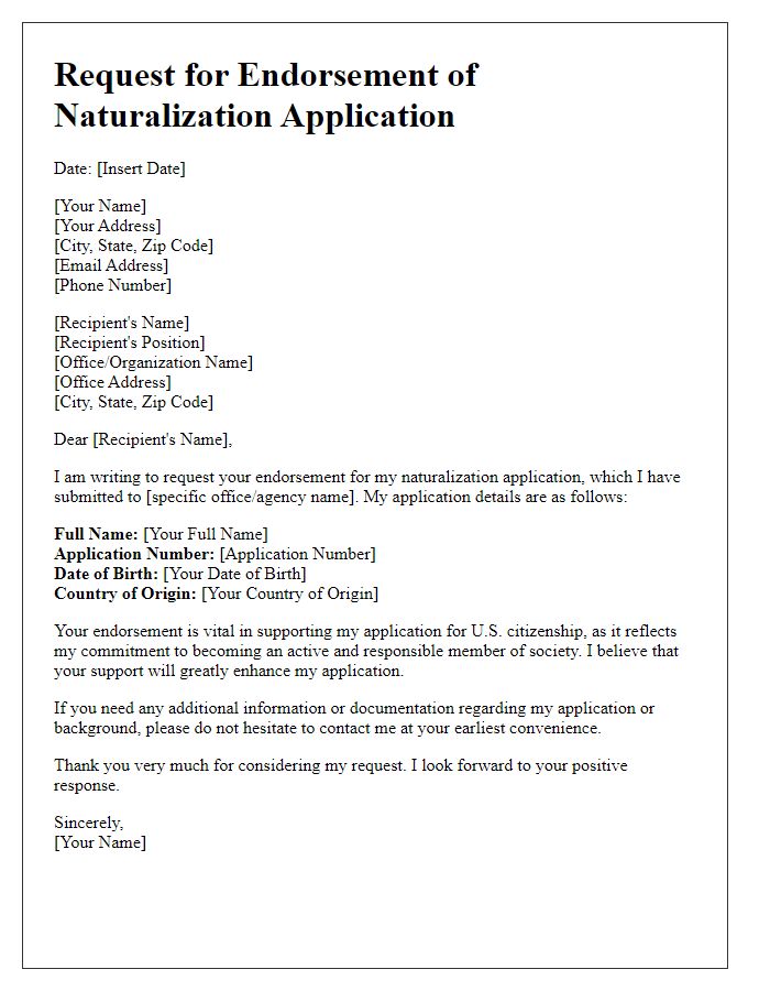 Letter template of naturalization application endorsement request