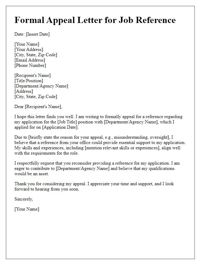 Letter template of a formal appeal for a government job reference