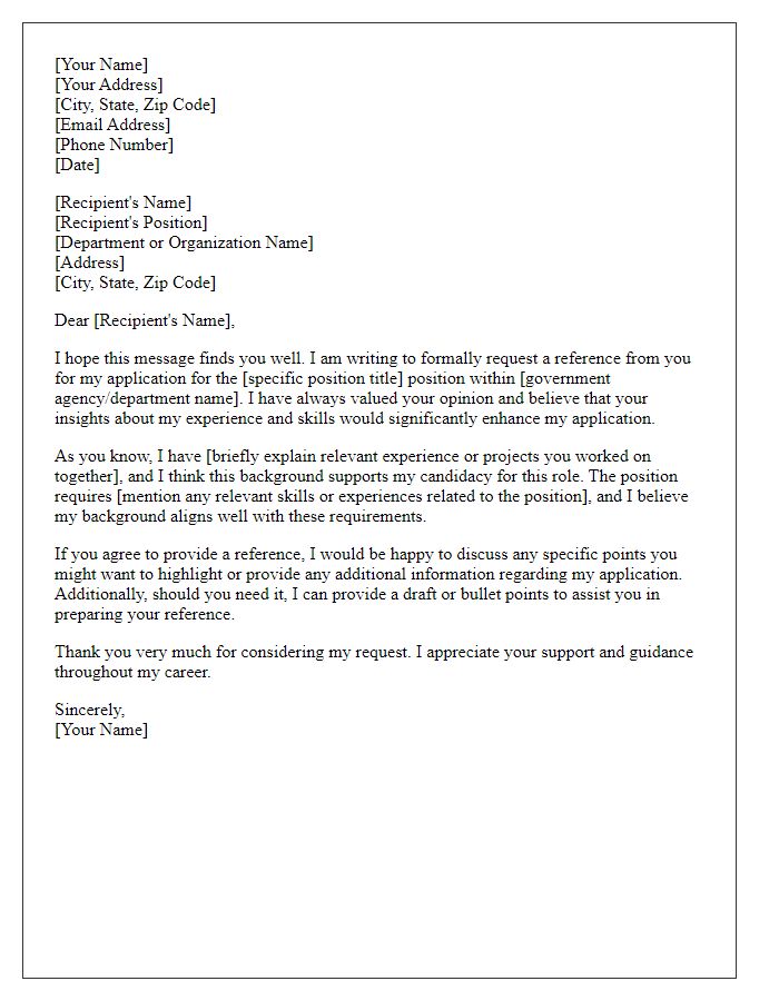 Letter template of a formal reference request for a government position