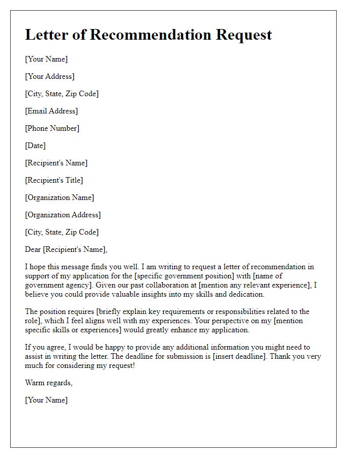 Letter template of a letter of recommendation request for government employment