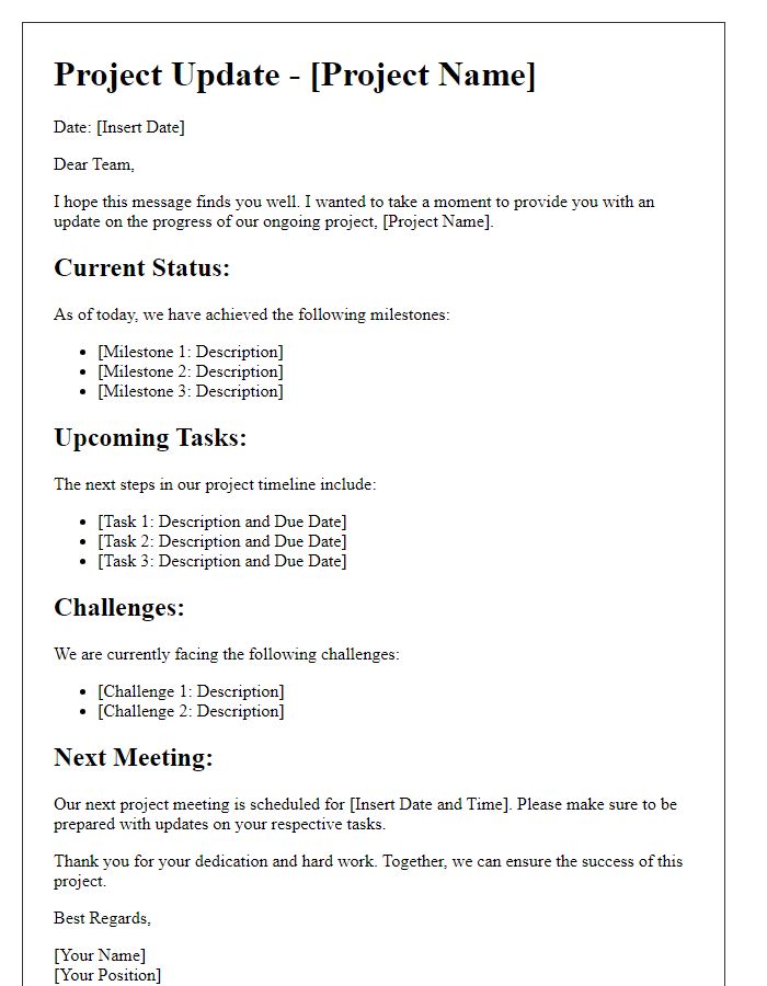 Letter template of ongoing project updates for team awareness