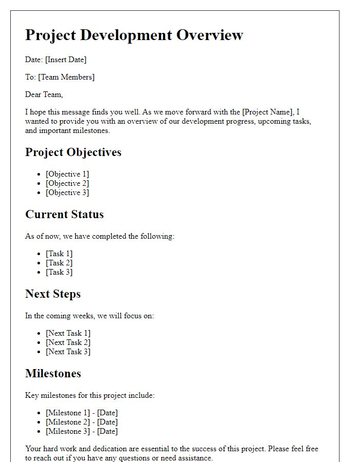 Letter template of project development overview for team members