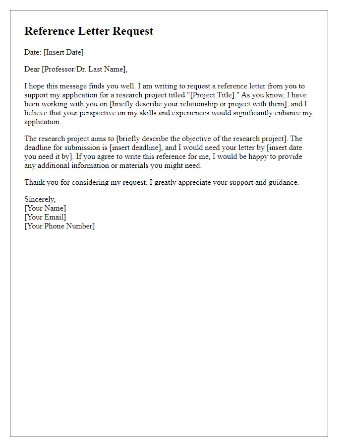 Letter template of reference letter request for research project