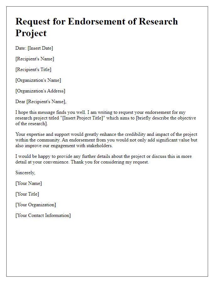 Letter template of request for endorsement in research project