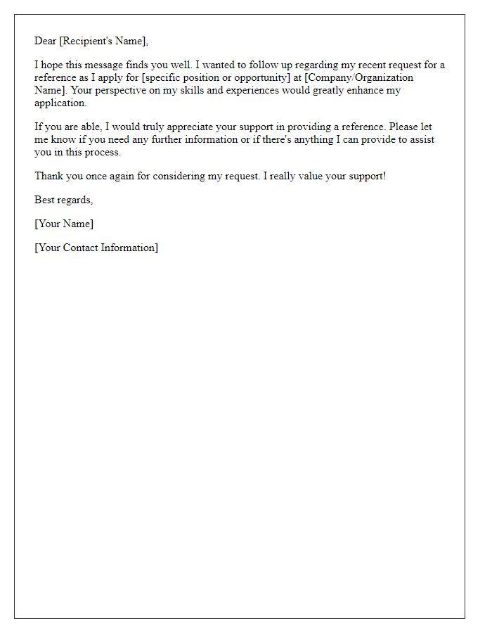 Letter template of follow-up networking reference request