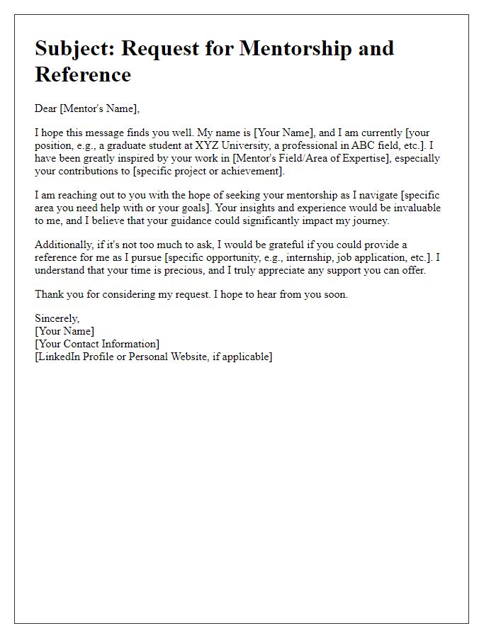 Letter template of networking reference request for mentorship