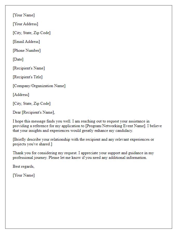 Letter template of Program Reference Request for Networking Purposes