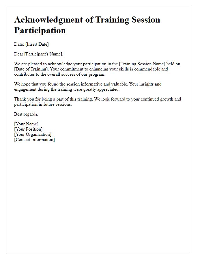 Letter template of acknowledgment for joining training session.