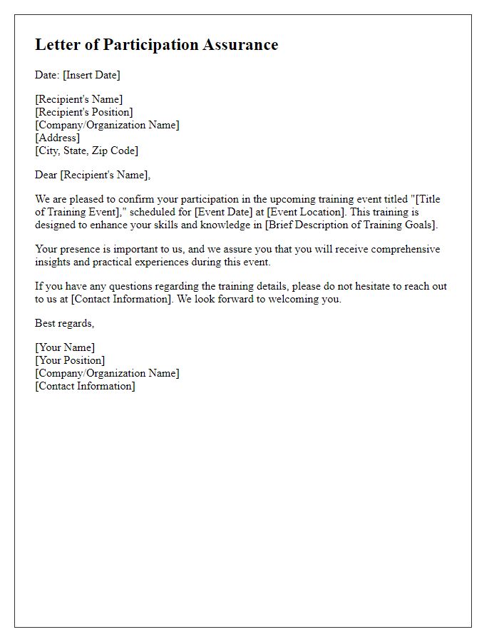 Letter template of participation assurance for training event.