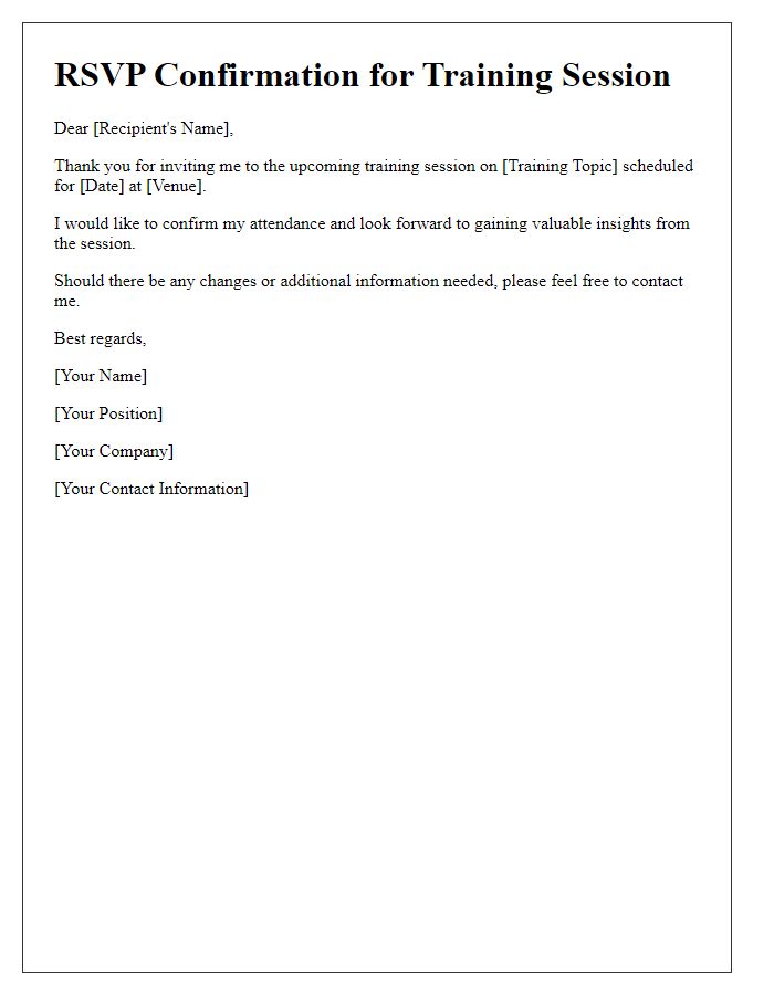 Letter template of RSVP for training attendance.