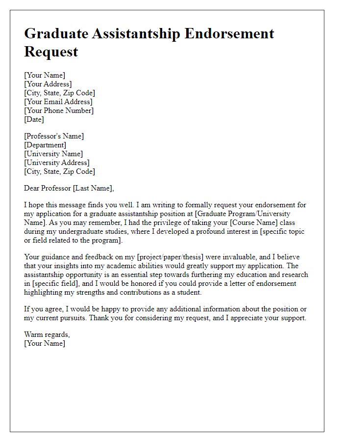 Letter template of graduate assistantship endorsement request for former professors