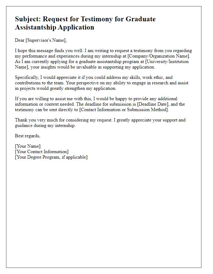 Letter template of graduate assistantship testimony request for internship supervisors