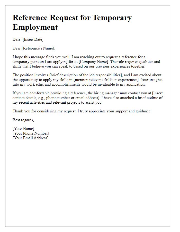 Letter template of a reference request for temporary employment.