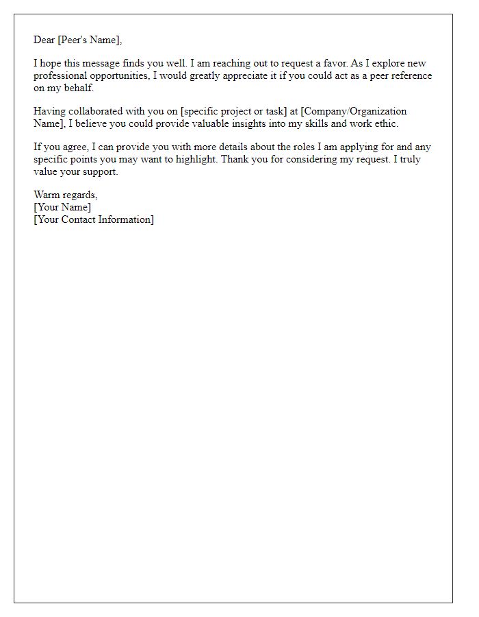 Letter template of peer reference request for professional networking.