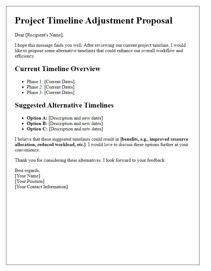 Letter template of alternative timeline suggestions for project