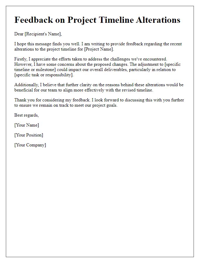 Letter template of feedback on project timeline alterations