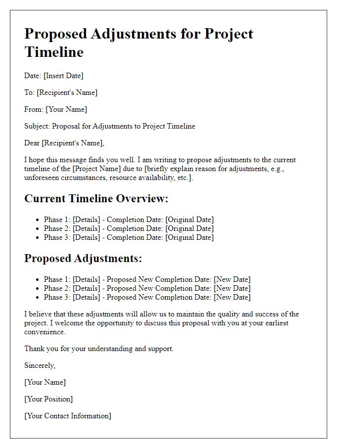 Letter template of proposed adjustments for project timeline