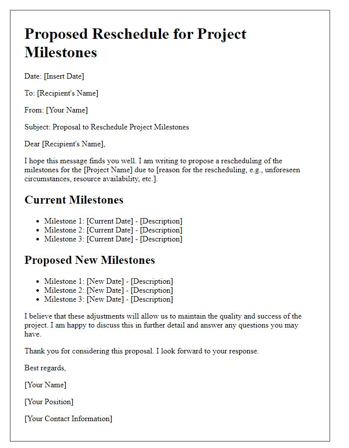 Letter template of proposed reschedule for project milestones