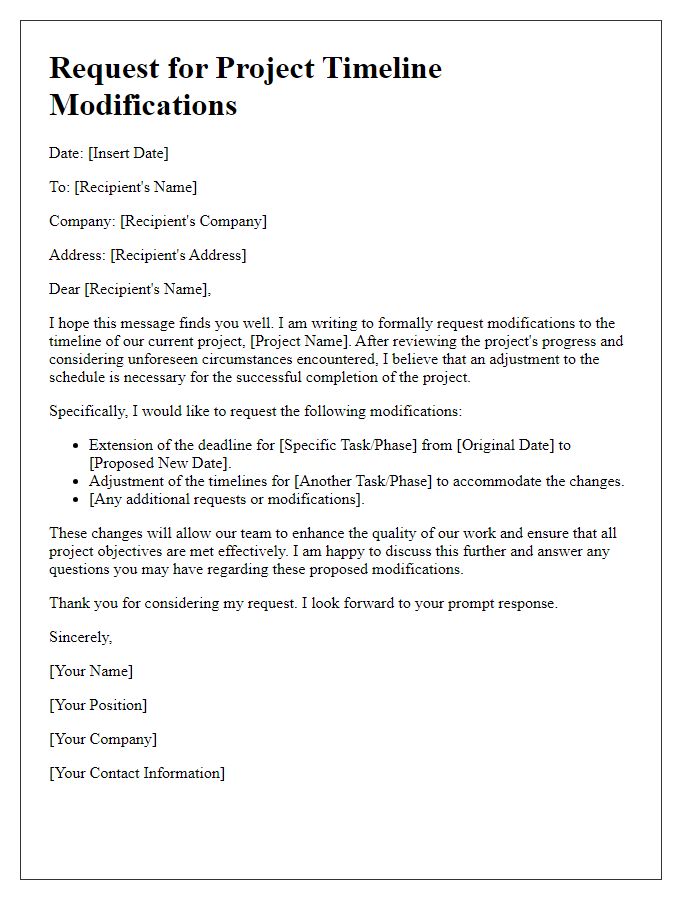 Letter template of request for project timeline modifications