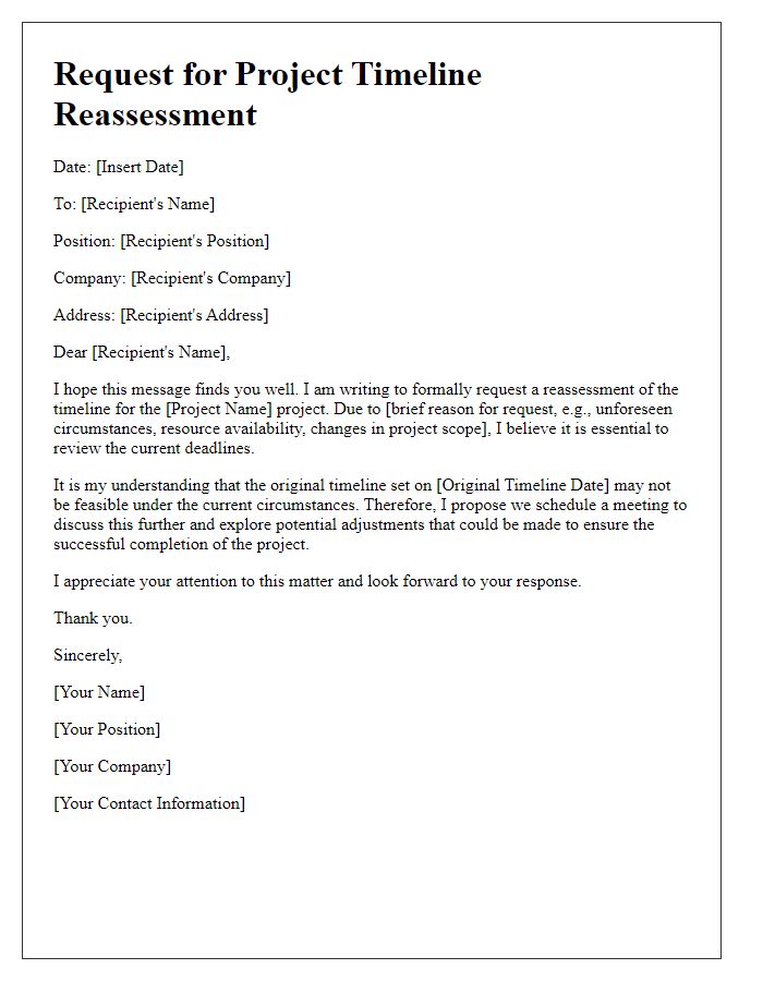 Letter template of request for project timeline reassessment