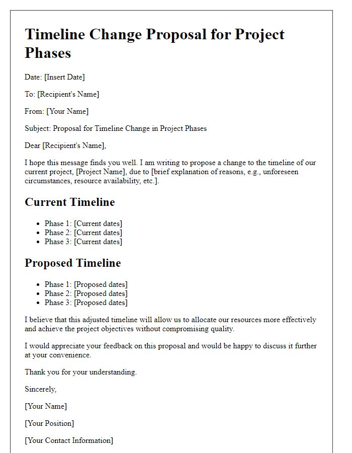 Letter template of timeline change proposal for project phases