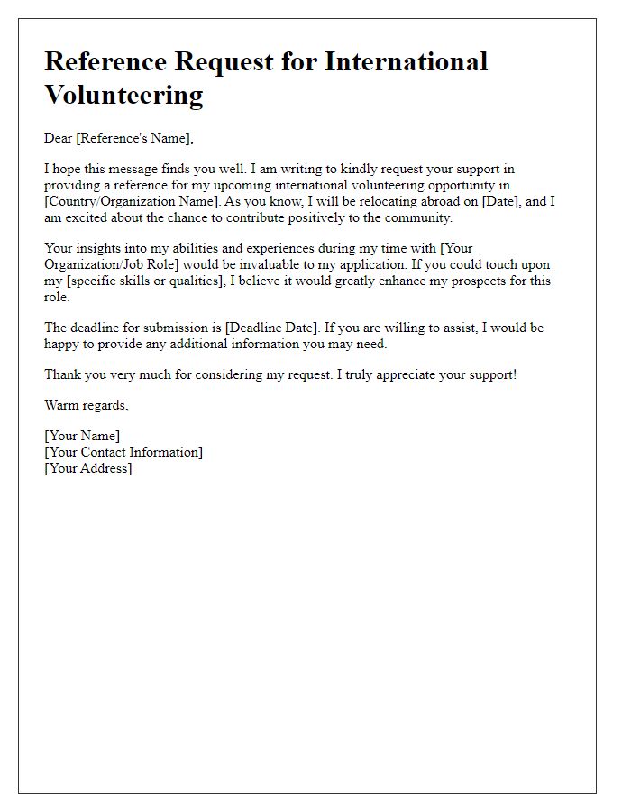 Letter template of relocation abroad reference request for international volunteering.