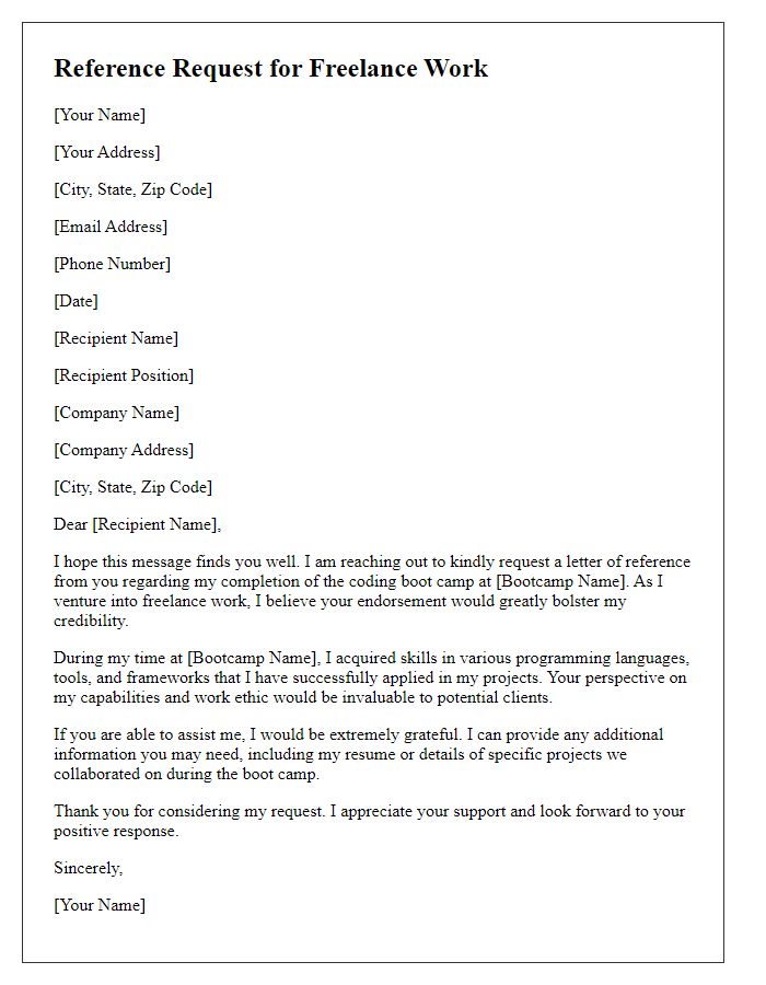 Letter template of coding bootcamp reference request for freelance work