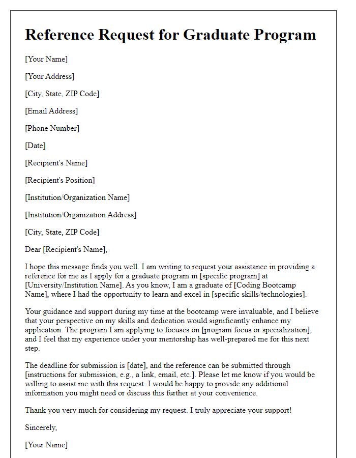 Letter template of coding bootcamp reference request for graduate program