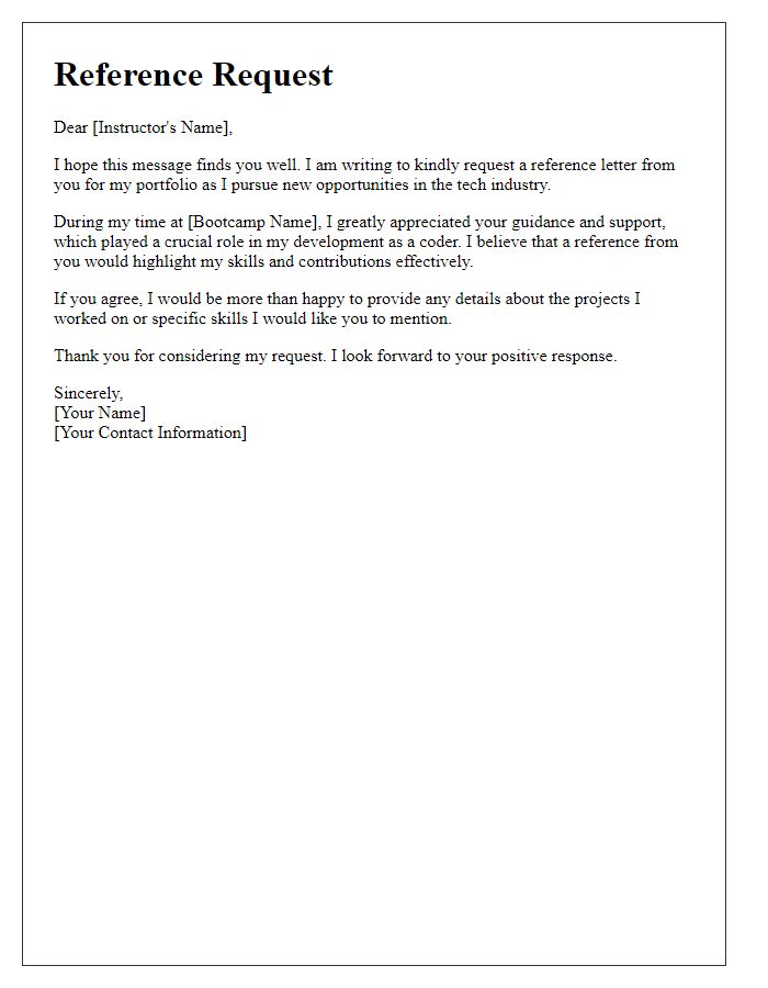 Letter template of coding bootcamp reference request for portfolio enhancement