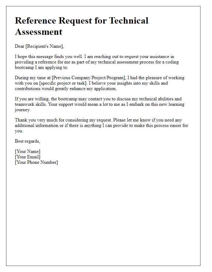 Letter template of coding bootcamp reference request for technical assessment