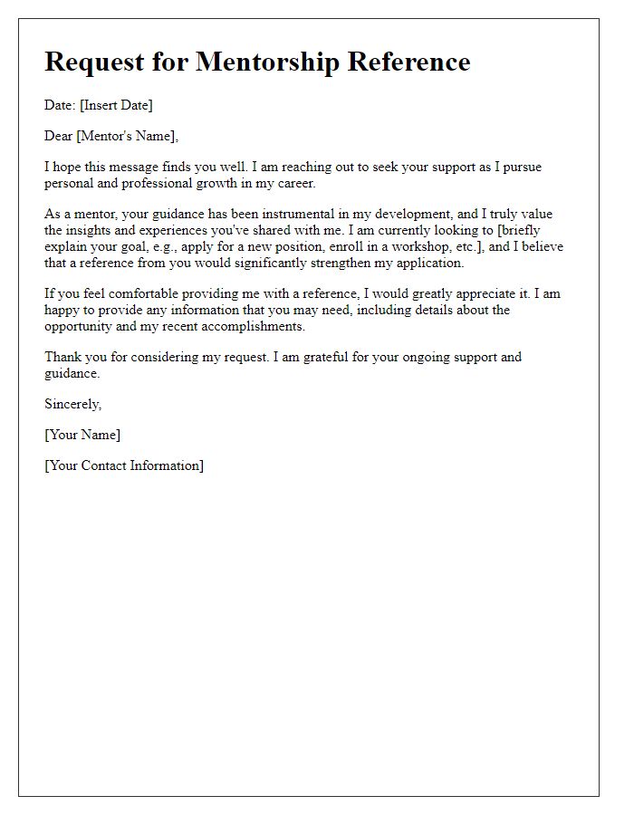 Letter template of professional mentorship reference request for personal growth