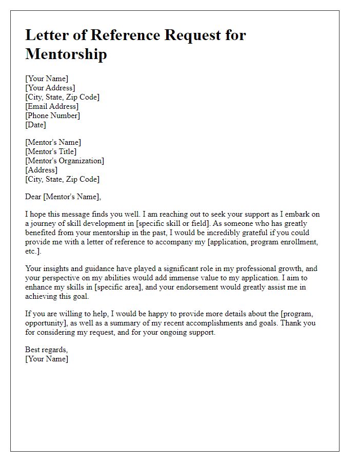 Letter template of professional mentorship reference request for skill development