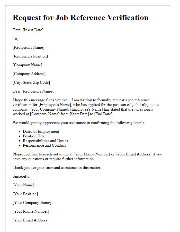 Letter template of request for HR job reference verification