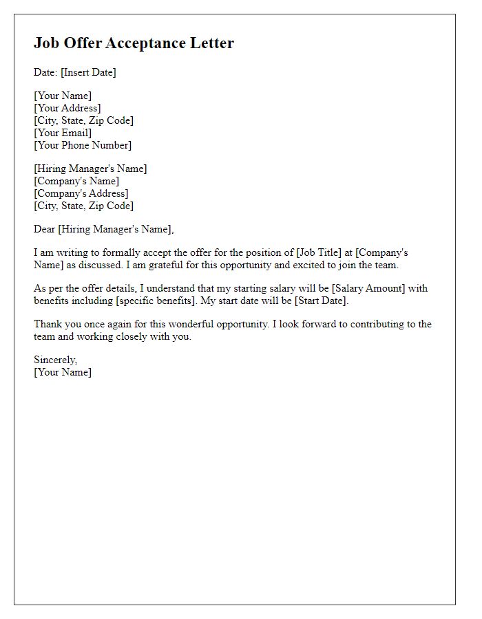 Letter template of agreeing to a job offer