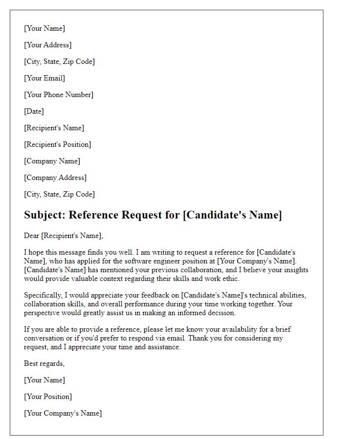 Letter template of IT position reference request for software engineers