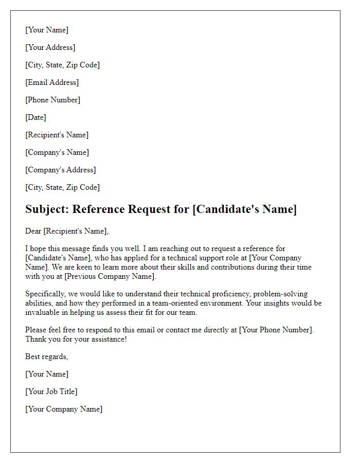 Letter template of IT position reference request for technical support roles