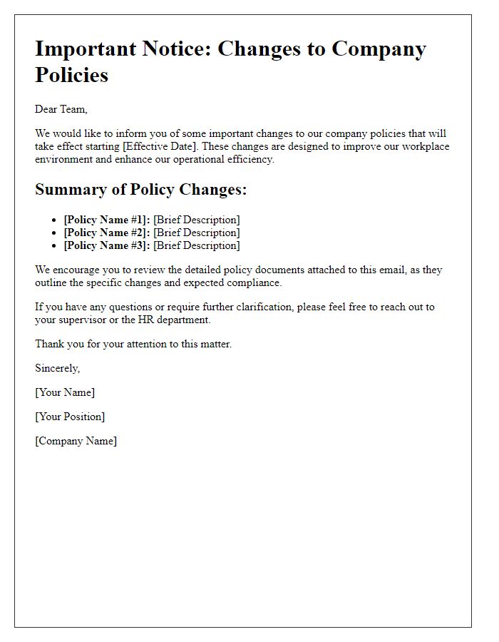 Letter template of company policy changes communication