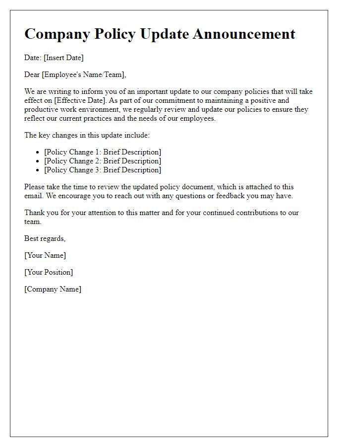 Letter template of company policy update announcement