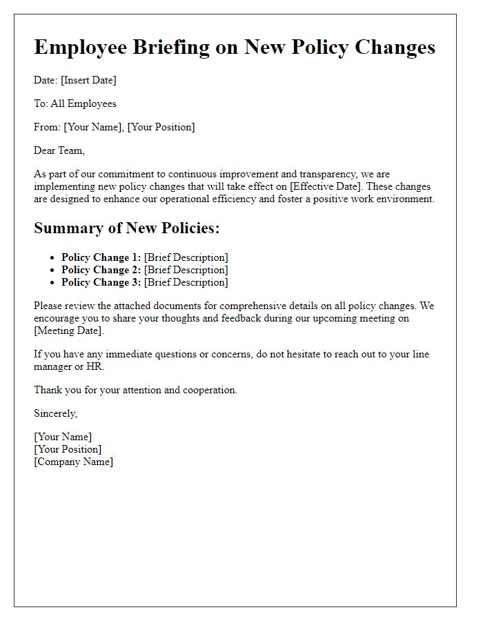 Letter template of employee briefing on new policy changes