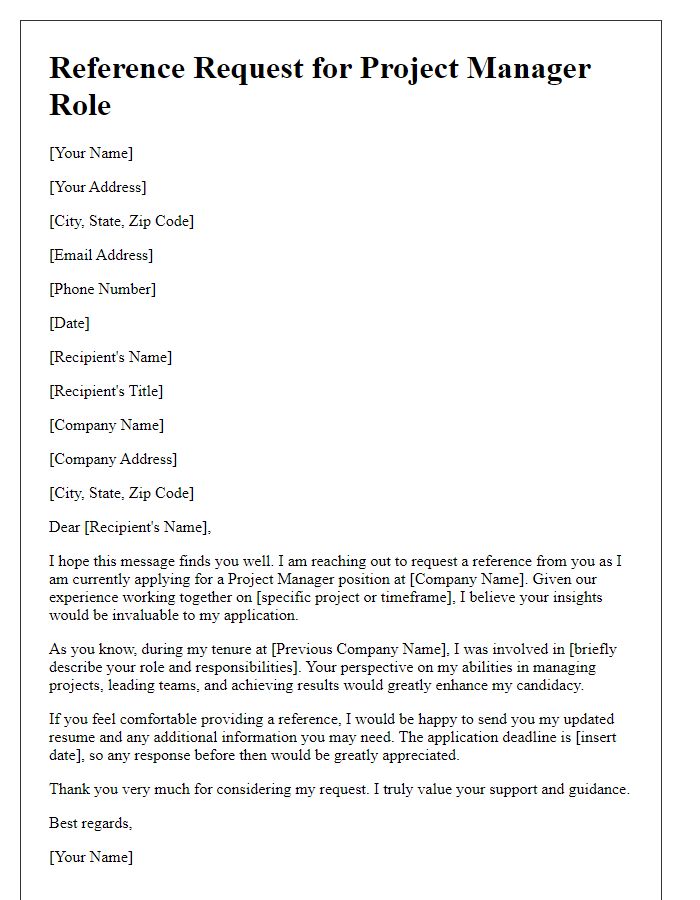 Letter template of Reference Request for Project Manager Role