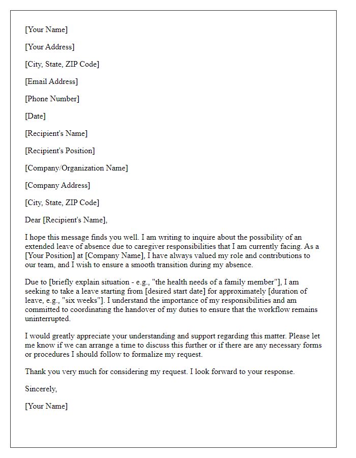 Letter template of inquiry for extended leave of absence for caregiver responsibilities