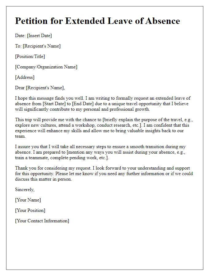 Letter template of petition for longer leave of absence for travel opportunities