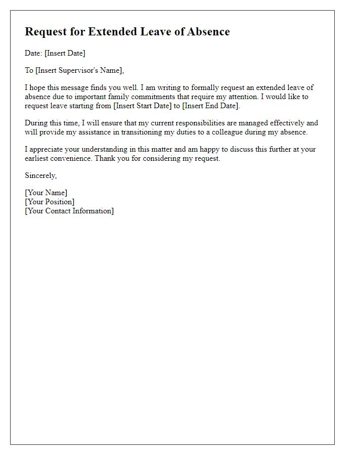 Letter template of request for extended leave of absence for family commitments