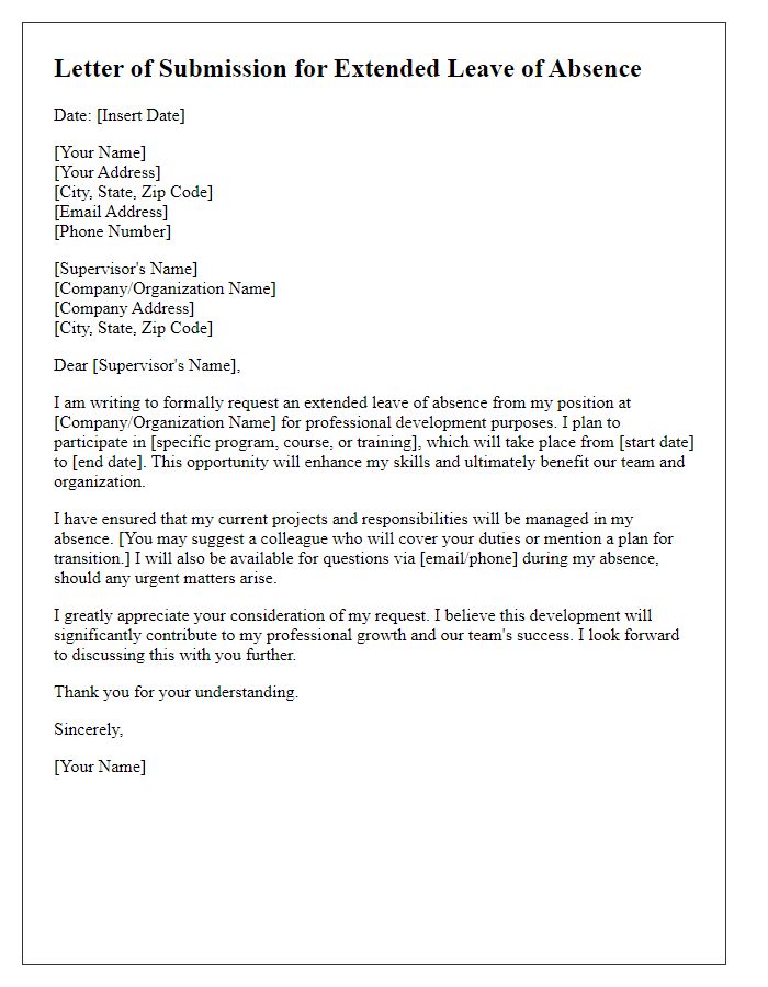 Letter template of submission for extended leave of absence for professional development